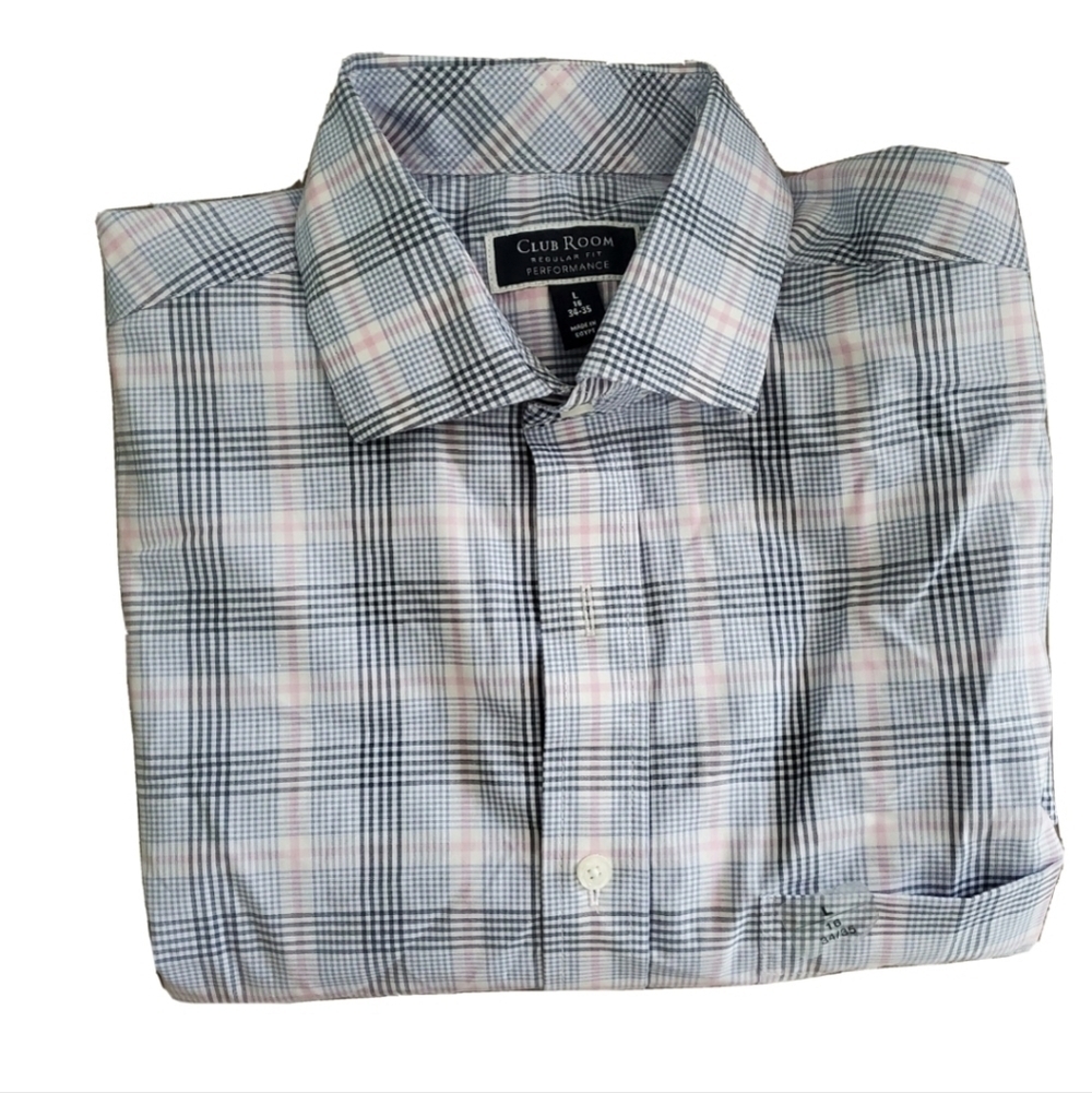 NWT Club Room Blue Plaid Button Down Shirt